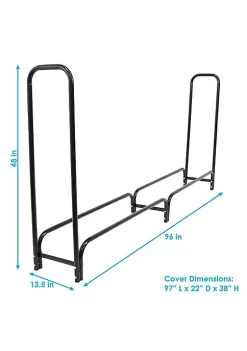 Discount ⭐ 8 ft Powder-Coated Steel Firewood Log Rack and Black Cover by Sunnydaze Decor 💯 -Sunnydaze Decor Shop Belk 7358