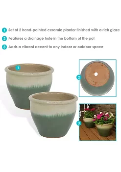 Budget 😀 12 in Chalet Glazed Ceramic Planter - Seafoam - Set of 2 by Sunnydaze Decor 🌟 -Sunnydaze Decor Shop Belk 7412