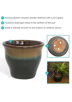 Deals 😀 15 in Studio High-Fired Glaze Ceramic Planter - Forest Lake Green by Sunnydaze Decor 👏 -Sunnydaze Decor Shop Belk 7436