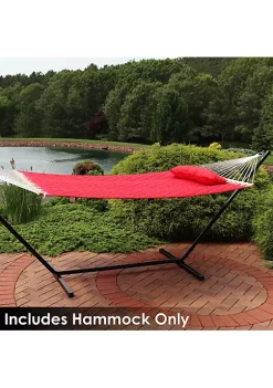 Outlet 😀 Large Quilted Fabric Hammock with Spreader Bars and Pillow - Red by Sunnydaze Decor ✨