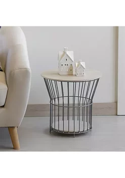 Outlet 🥰 Wire Pedestal End Table with MDF Pull-Open Tabletop - Cream by Sunnydaze Decor 🛒