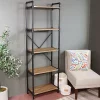 Cheap 😍 5-Tier Black Pipe Bookshelf - Wood Veneer Shelves - Brown by Sunnydaze Decor 👍