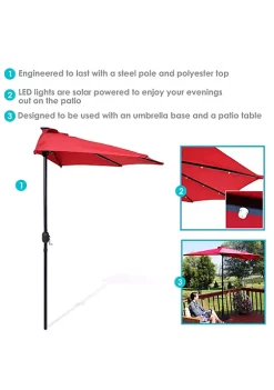 Discount 😀 9 ft Solar Steel Half Patio Umbrella with Crank - Red by Sunnydaze Decor ❤️ -Sunnydaze Decor Shop Belk 7722