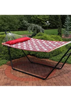 Budget 😍 Sunnydaze Quilted Double Fabric Hammock with Spreader Bars - Red and Gray Octagon by Sunnydaze Decor 💯 -Sunnydaze Decor Shop Belk 7740