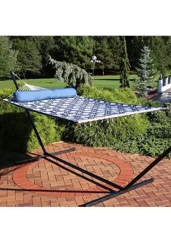 Top 10 💯 Sunnydaze Quilted Double Fabric Hammock with Spreader Bars - Navy and Gray Octagon by Sunnydaze Decor ✨