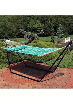 Best Pirce 🔔 Large Quilted Hammock with Spreader Bar and Pillow - Palm Leaves by Sunnydaze Decor 😉