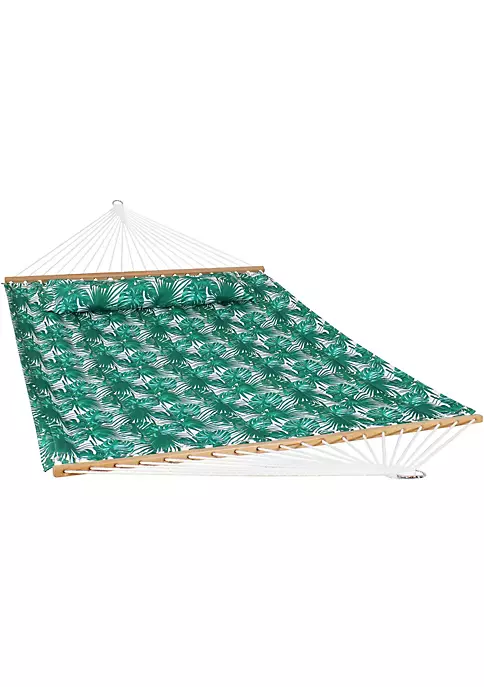 Best Pirce 🔔 Large Quilted Hammock with Spreader Bar and Pillow - Palm Leaves by Sunnydaze Decor 😉 4 Best Pirce 🔔 Large Quilted Hammock with Spreader Bar and Pillow - Palm Leaves by Sunnydaze Decor 😉 - Image 2