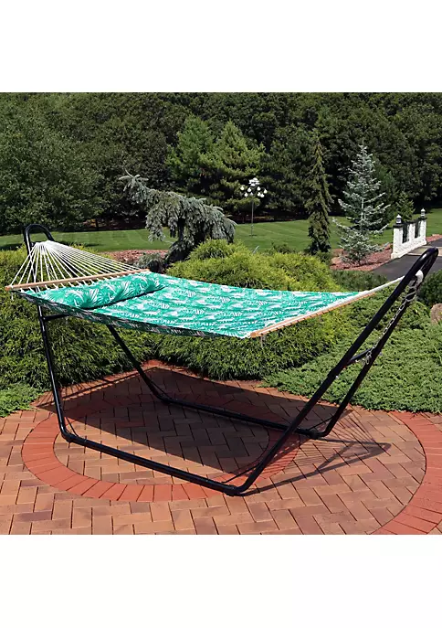 Best Pirce 🔔 Large Quilted Hammock with Spreader Bar and Pillow - Palm Leaves by Sunnydaze Decor 😉 8 Best Pirce 🔔 Large Quilted Hammock with Spreader Bar and Pillow - Palm Leaves by Sunnydaze Decor 😉 - Image 6