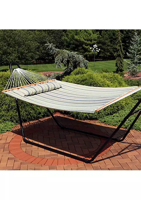 Brand new 🌟 Large Quilted Hammock with Spreader Bar and Pillow - Khaki Stripe by Sunnydaze Decor 🔥 8 Brand new 🌟 Large Quilted Hammock with Spreader Bar and Pillow - Khaki Stripe by Sunnydaze Decor 🔥 - Image 6