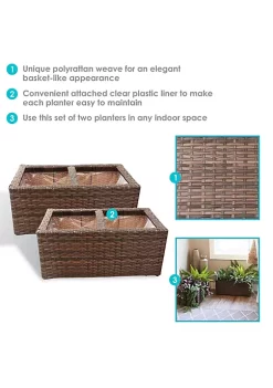 Cheapest 👍 Sunnydaze 2-Section Rectangle Polyrattan Indoor Planters - Set of 2 - Brown by Sunnydaze Decor 🌟 -Sunnydaze Decor Shop Belk 7791