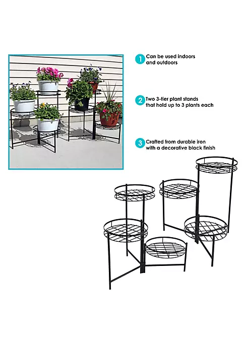 Best Sale 🥰 Black Iron Indoor/Outdoor 3-Tier Plant Stand - 22 in - Set of 2 by Sunnydaze Decor 🛒 6 Best Sale 🥰 Black Iron Indoor/Outdoor 3-Tier Plant Stand - 22 in - Set of 2 by Sunnydaze Decor 🛒 - Image 4