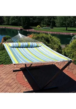 Top 10 ⌛ Large Quilted Fabric Hammock with Spreader Bars - Blue and Green by Sunnydaze Decor ⌛