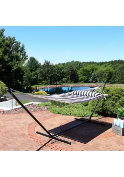 Best deal 🌟 Large Quilted Fabric Hammock with Spreader Bars - Black and White by Sunnydaze Decor 🎁