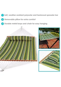 Budget 💯 Large Quilted Hammock with Spreader Bar and Pillow - Melon Stripe by Sunnydaze Decor 🔔 -Sunnydaze Decor Shop Belk 7971