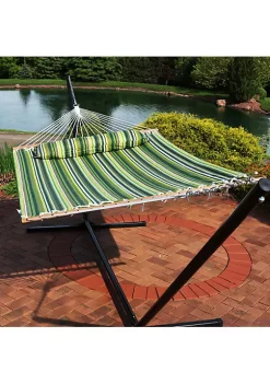 Budget 💯 Large Quilted Hammock with Spreader Bar and Pillow - Melon Stripe by Sunnydaze Decor 🔔 -Sunnydaze Decor Shop Belk 7973
