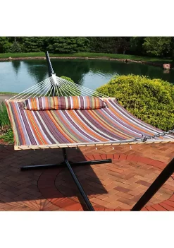 Cheap ๐ Large Quilted Hammock with Spreader Bars and Pillow - Sunset by Sunnydaze Decor โ