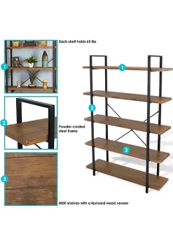 Best Sale ✔️ 5-Tier Industrial Open-Shelf Bookshelf - Teak by Sunnydaze Decor 😀 -Sunnydaze Decor Shop Belk 804
