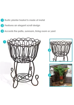 Top 10 🎁 Rustic Steel Standing Planter Basket with Scroll Design - 18.5 in by Sunnydaze Decor 🎉 -Sunnydaze Decor Shop Belk 8044
