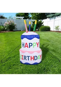 Best Sale 🥰 Birthday Cake LED Inflatable Yard Decoration - 4 ft by Sunnydaze Decor 🥰