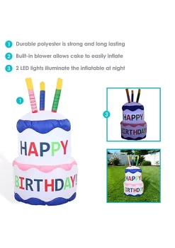 Best Sale 🥰 Birthday Cake LED Inflatable Yard Decoration - 4 ft by Sunnydaze Decor 🥰 -Sunnydaze Decor Shop Belk 810