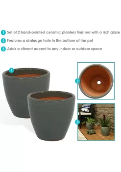 Best deal 🌟 Sunnydaze Resort Ceramic Indoor/Outdoor Planter - Gray - 8-Inch - Set of 2 by Sunnydaze Decor 👍 -Sunnydaze Decor Shop Belk 8133
