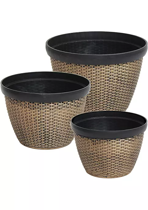 Brand new ✨ Resin Basketweave Outdoor Planter 12 in, 13 in, 15 in - Set of 3 by Sunnydaze Decor 😀 4 Brand new ✨ Resin Basketweave Outdoor Planter 12 in, 13 in, 15 in - Set of 3 by Sunnydaze Decor 😀 - Image 2