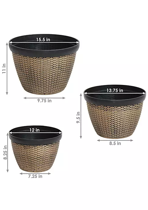 Brand new ✨ Resin Basketweave Outdoor Planter 12 in, 13 in, 15 in - Set of 3 by Sunnydaze Decor 😀 7 Brand new ✨ Resin Basketweave Outdoor Planter 12 in, 13 in, 15 in - Set of 3 by Sunnydaze Decor 😀 - Image 5