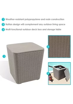 Outlet 😉 11.5 gal Faux Rattan Outdoor Storage Box - Driftwood by Sunnydaze Decor 🔥 -Sunnydaze Decor Shop Belk 8268