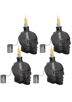 Budget 😉 Glass/Aluminum Grinning Skull Tabletop Torches - Black - Set of 4 by Sunnydaze Decor 😍 -Sunnydaze Decor Shop Belk 8338