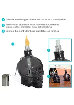 Budget 😉 Glass/Aluminum Grinning Skull Tabletop Torches - Black - Set of 4 by Sunnydaze Decor 😍 -Sunnydaze Decor Shop Belk 8340