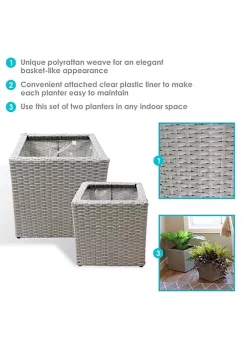 Cheap 🧨 Sunnydaze Square Polyrattan Indoor Planters - 1 Large/1 Small Planter - Gray by Sunnydaze Decor 👏 -Sunnydaze Decor Shop Belk 8387