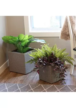 Cheap 🧨 Sunnydaze Square Polyrattan Indoor Planters - 1 Large/1 Small Planter - Gray by Sunnydaze Decor 👏 -Sunnydaze Decor Shop Belk 8389