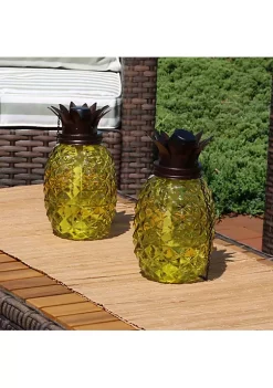 Best deal 🔥 Glass Tropical Pineapple 2-in-1 Outdoor Torch - Yellow - Set of 2 by Sunnydaze Decor 💯