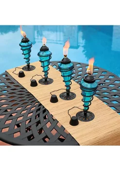 Flash Sale 💯 Swirled Metal/Glass Outdoor Tabletop Torch - Blue - Set of 4 by Sunnydaze Decor 😀