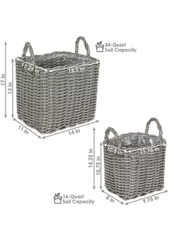 New 🥰 Sunnydaze Rectangle Polyrattan Basket Planter with Handles - Set of 2 by Sunnydaze Decor 🥰 -Sunnydaze Decor Shop Belk 8508