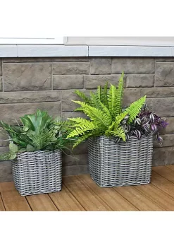 New 🥰 Sunnydaze Rectangle Polyrattan Basket Planter with Handles - Set of 2 by Sunnydaze Decor 🥰 -Sunnydaze Decor Shop Belk 8509