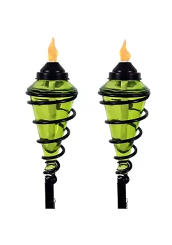 Budget 😉 Swirled Metal/Glass 2-in-1 Outdoor Lawn Torch - Green - Set of 2 by Sunnydaze Decor 🔥 -Sunnydaze Decor Shop Belk 8556