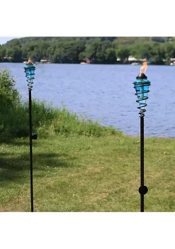 Budget 🎉 Swirled Metal/Glass 2-in-1 Outdoor Lawn Torch - Blue - Set of 2 by Sunnydaze Decor 💯 -Sunnydaze Decor Shop Belk 8564