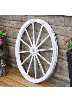 New ✔️ Wagon Wheel Indoor/Outdoor Statue - 29 in - White by Sunnydaze Decor 👍