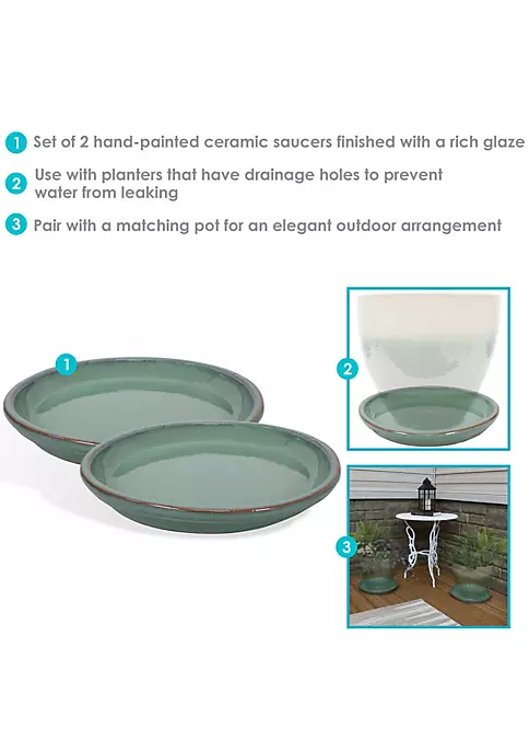 Discount ✔️ 12 in Glazed Ceramic Flower Pot/Plant Saucer - Seafoam - Set of 2 by Sunnydaze Decor ✨ 6 Discount ✔️ 12 in Glazed Ceramic Flower Pot/Plant Saucer - Seafoam - Set of 2 by Sunnydaze Decor ✨ - Image 4