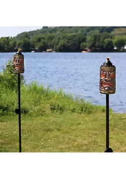 Buy 🎁 Resin/Metal 3-in-1 Tiki Face Outdoor Lawn Torch - Set of 2 by Sunnydaze Decor 🎉 -Sunnydaze Decor Shop Belk 8650