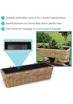 Cheapest 🧨 Polyrattan Rectangle Hanging Rail Planter with Liner - Brown by Sunnydaze Decor 👍 -Sunnydaze Decor Shop Belk 8654