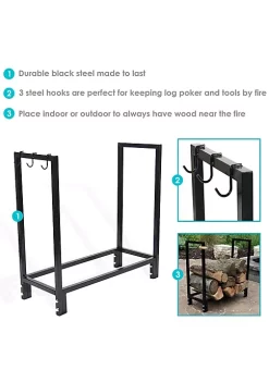 Flash Sale 🥰 30 in Steel Firewood Log Rack with Fireplace Tool Hooks - Black by Sunnydaze Decor 🤩 -Sunnydaze Decor Shop Belk 8677