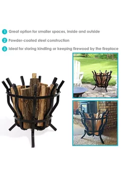 Coupon 🎁 23 in Powder-Coated Steel Modern Fluted Firewood Log Rack Holder by Sunnydaze Decor 👏 -Sunnydaze Decor Shop Belk 8699