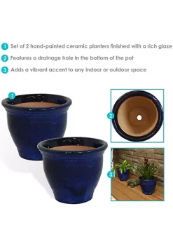 Best Sale ⌛ 9 in Studio Glazed Ceramic Planter - Imperial Blue - Set of 2 by Sunnydaze Decor ⭐ -Sunnydaze Decor Shop Belk 8727