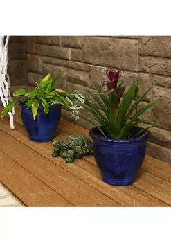 Best Sale ⌛ 9 in Studio Glazed Ceramic Planter - Imperial Blue - Set of 2 by Sunnydaze Decor ⭐ -Sunnydaze Decor Shop Belk 8729