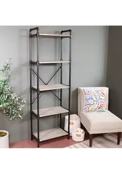 Brand new 🤩 5-Tier Industrial Black Pipe Bookshelf - Oak Gray by Sunnydaze Decor 💯