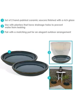 Best Pirce 🔥 12 in Ceramic Flower Pot/Plant Saucer - Dark Green - Set of 2 by Sunnydaze Decor ✔️ -Sunnydaze Decor Shop Belk 8802