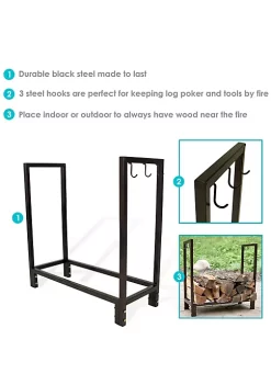 Hot Sale 👏 30 in Steel Firewood Log Rack with Fireplace Tool Hooks - Bronze by Sunnydaze Decor ✨ -Sunnydaze Decor Shop Belk 8886