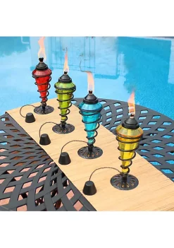 Budget 🌟 Swirled Metal/Glass 2-in-1 Outdoor Lawn Torch - Multi - Set of 4 by Sunnydaze Decor 🧨 -Sunnydaze Decor Shop Belk 8960
